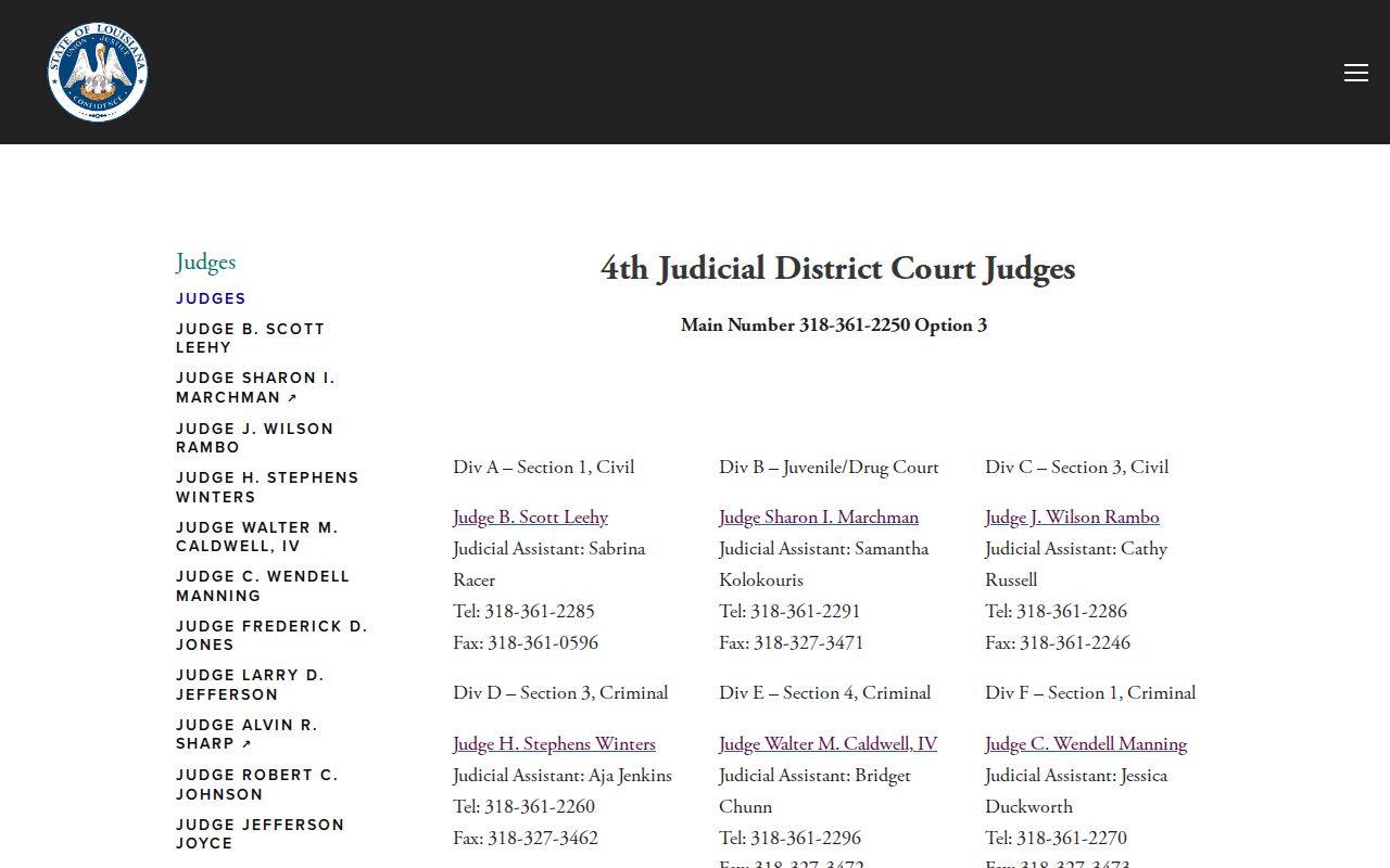 Court division map for civil, criminal, and juvenile dockets in Morehouse Parish warrant records