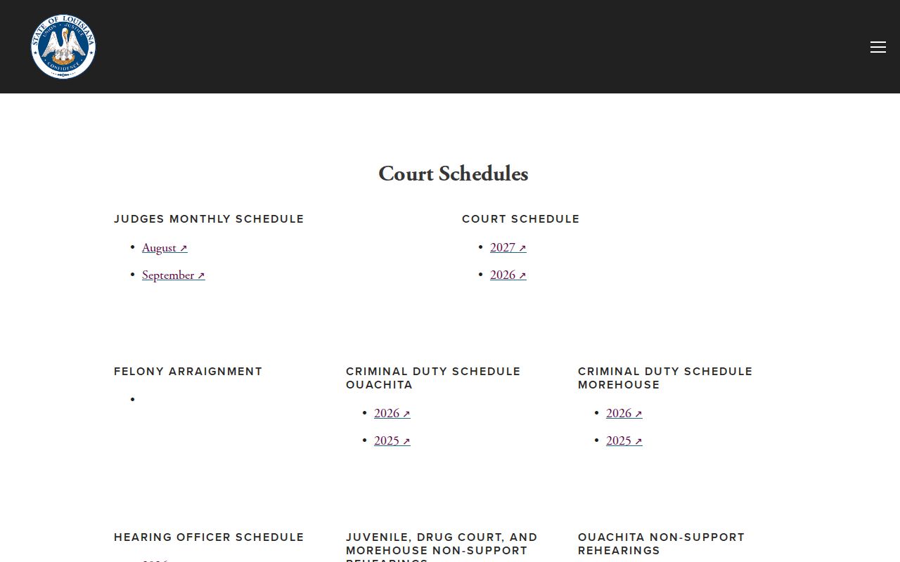 Criminal duty and felony arraignment schedule reviewed for Morehouse Parish bench warrants