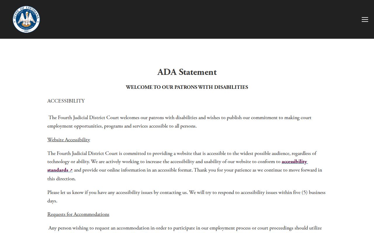 Court accessibility contact page reviewed for Mer Rouge warrant records requests