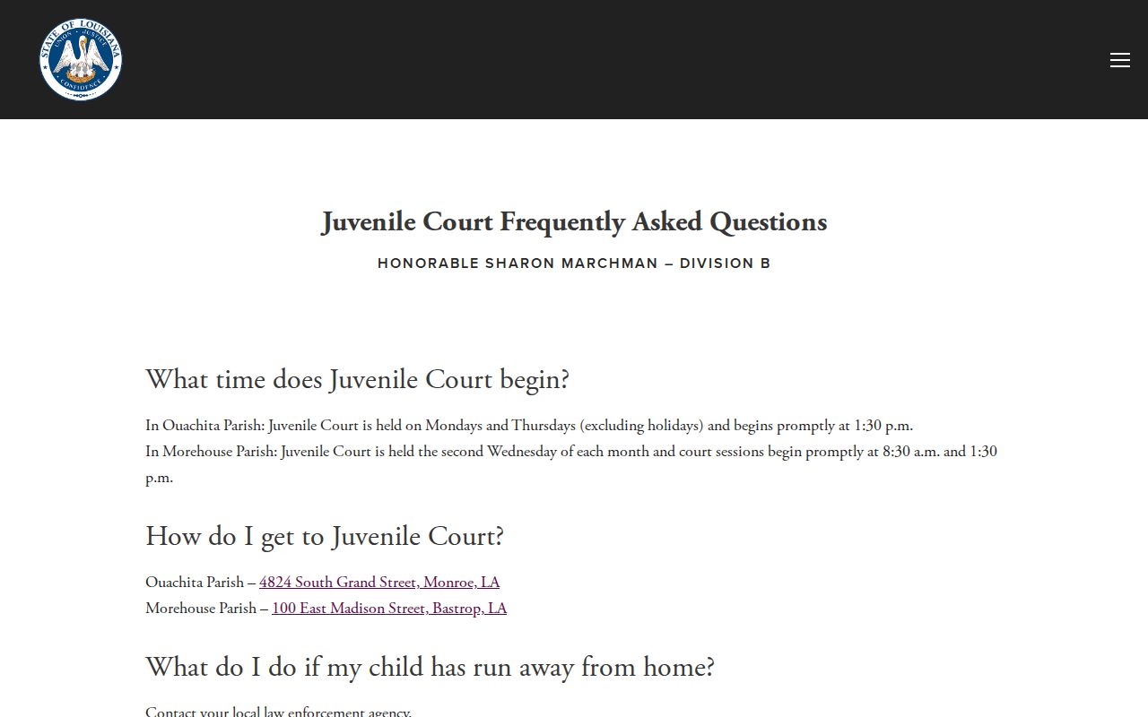 Juvenile court schedule reviewed for Morehouse Parish bench warrant routing