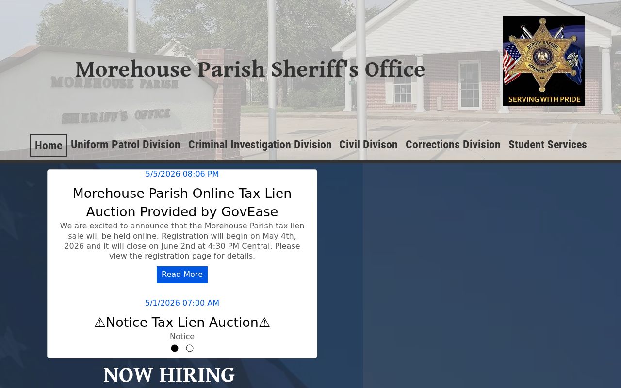 Morehouse Parish Sheriff's Office navigation reviewed for Morehouse Parish warrant records